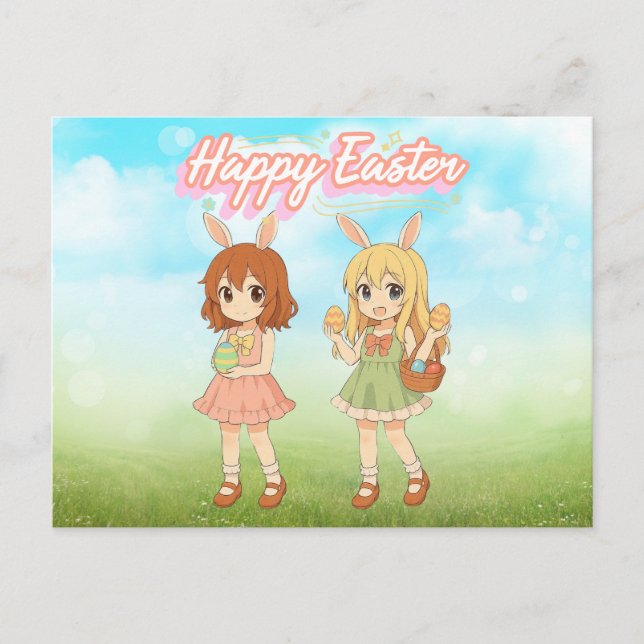 Süße Anime-Osterhasenmädchen Postkarte (Vorderseite)