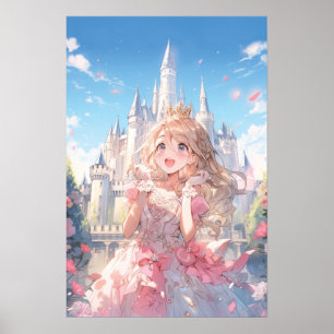 Süße Anime Prinzessin in einem Märchenschloss Post Poster