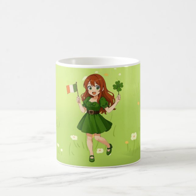Süße Anime-Rothaarige am St. Patrick's Day   Kaffeetasse (Mittel)