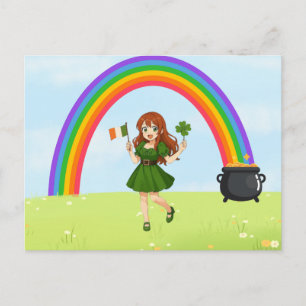 Süße Anime-Rothaarige am St. Patrick's Day Postkarte