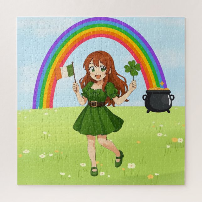 Süße Anime-Rothaarige am St. Patrick's Day   Puzzle (Vertikal)