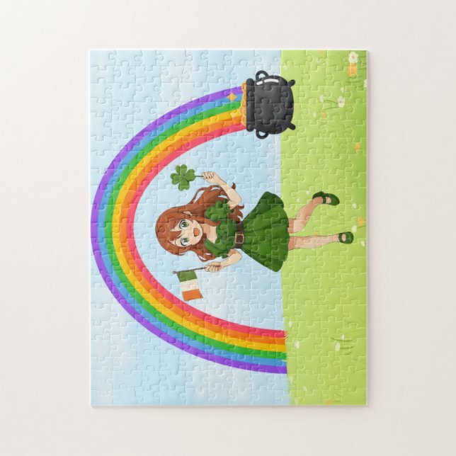 Süße Anime-Rothaarige am St. Patrick's Day   Puzzle (Vertikal)