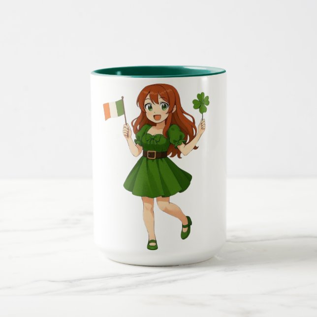 Süße Anime-Rothaarige am St. Patrick's Day   Tasse (Zentrum)