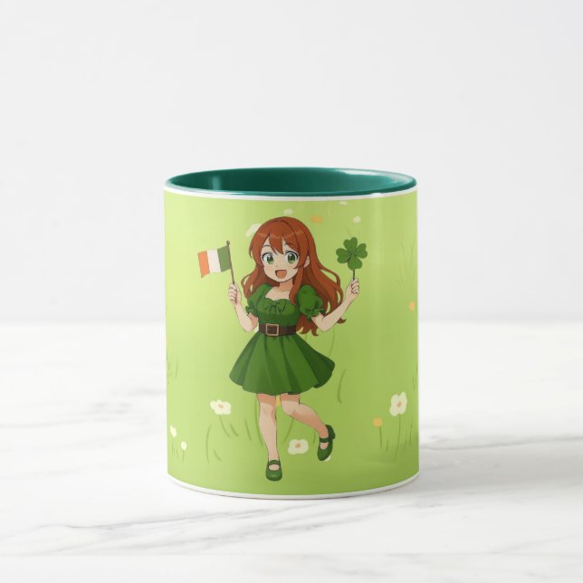 Süße Anime-Rothaarige am St. Patrick's Day Tasse (Zentrum)