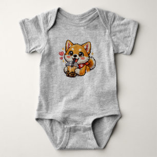 Süße Anime Shiba Inu trinkt Bubble Tea Kawaii Baby Strampler