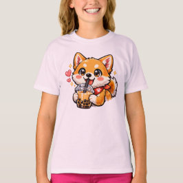 Süße Anime Shiba Inu trinkt Bubble Tea Kawaii T-Shirt