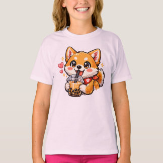 Süße Anime Shiba Inu trinkt Bubble Tea Kawaii T-Shirt