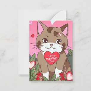 Süße Anime Valentinstag Katze Mitteilungskarte