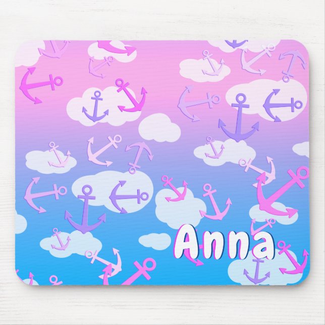 Süße Anker Und Wolken Träumerische Farben Benutzer Mousepad (Vorne)