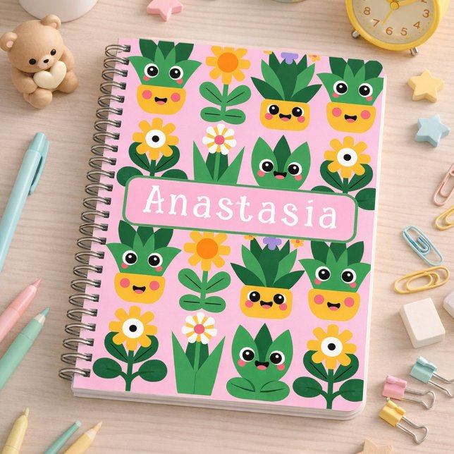 Süße anpassbare Topfpflanzen-Druck Notizblock (Cute, fun Kawaii inspired pot plant design.)