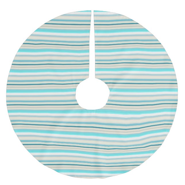 Süße aqua weiße Streifen Polyester Weihnachtsbaumdecke (Vorderseite)