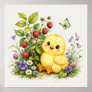 Süße Aquarell-Baby-Küken-Garten Poster