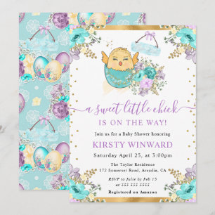 Süße Aquarell-Blumen-Osterküken-Baby-Party Einladung
