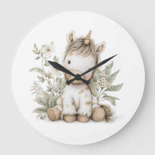 Süße Aquarell-Einhorn-Geschichtenbuch-Illustration Große Wanduhr