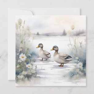 Süße Aquarell-Enten und Gänseblümchen-Leerzeichen Karte