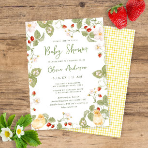Süße Aquarell-Erdbeer-Küken-Baby-Party Einladung