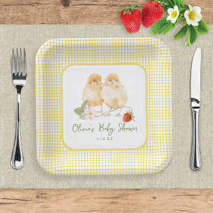 Süße Aquarell-Erdbeer-Küken-Baby-Party Pappteller