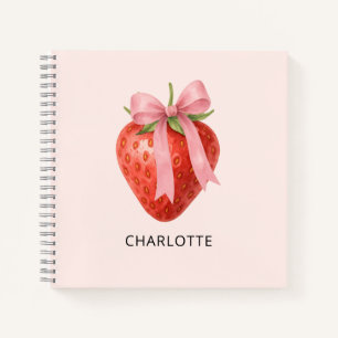 Süße Aquarell-Erdbeer-Schleife Coquette-Skizze Notizbuch