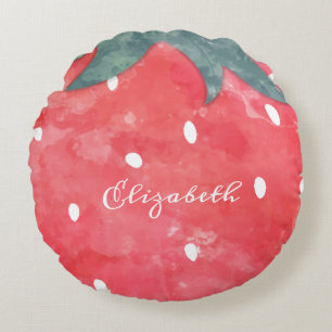 Süße Aquarell-Erdbeere Rundes Kissen