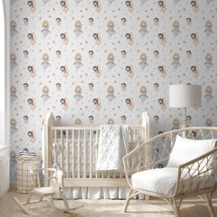 Süße Aquarell-Fee-Blumen-Märchenkinderzimmer Tapete