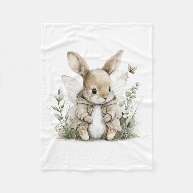 Süße Aquarell-Fee-Hasen-Illustration Fleecedecke (Vorderseite)