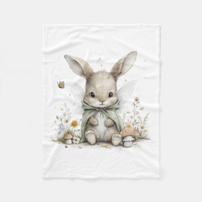 Süße Aquarell-Fee-Hasen-Illustration Fleecedecke (Vorderseite)