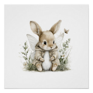 Süße Aquarell-Fee-Hasen-Illustration Poster