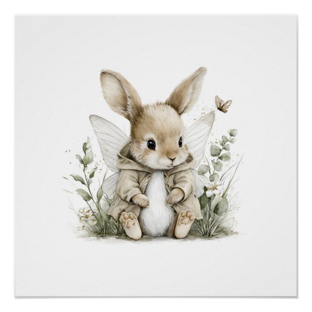Süße Aquarell-Fee-Hasen-Illustration Poster (Vorderseite)