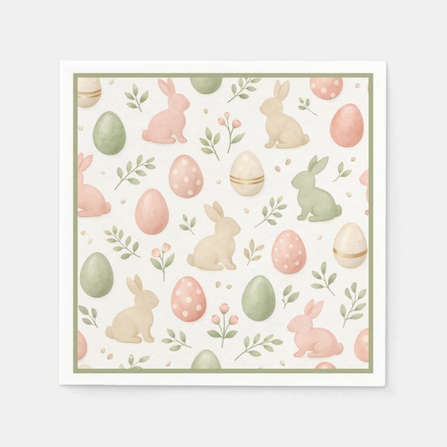 Süße Aquarell-Hasen-Blumen-Oster-Brunch Serviette (Vorderseite)