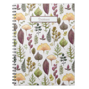 Süße Aquarell-Herbstblätter mit individuellem Name Notizblock