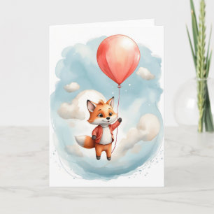 Süße Aquarell-Jungfuchs-Großer-Roter-Ballon-Leer Karte