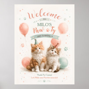 Süße Aquarell-Kätzchen-Party-Katzen-Geburtstag Poster
