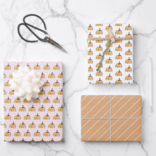 Süße Aquarell-Kürbisse Geschenkpapier Set