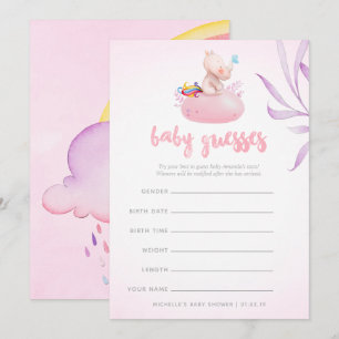Süße Aquarell-Nashorn-Einhorn-Baby-Mädchen-Party-E Einladung