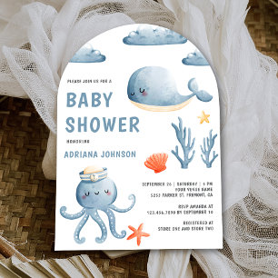 Süße Aquarell-nautische Baby-Party im Bogenstil Einladung