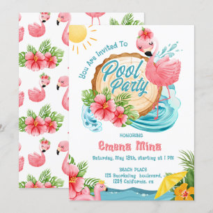 süße Aquarell-Rosa-Flamingo-Poolparty Einladung