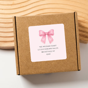 Süße Aquarell-Rosa-Schleife Coquette-Rücksendeadre Quadratischer Aufkleber