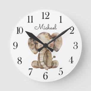 Süße Aquarell-Tier-Elefanten-Kinderzimmer-Dekorati Runde Wanduhr