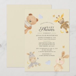 Süße Aquarell-Tiere Moderne Babyparty Einladung