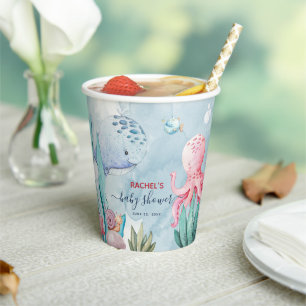 Süße Aquarell Unter dem Meer Baby Shower Pappbecher