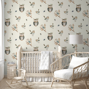 Süße Aquarell-Waldvögel Boho-Kinderzimmer Tapete