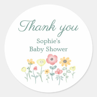 Süße Aquarell-Wildblumen-Baby-Shower-Dankeschön Runder Aufkleber