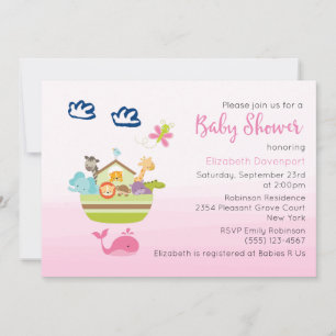 Süße Arche für Dschungeltiere Baby Shower Rosa Einladung