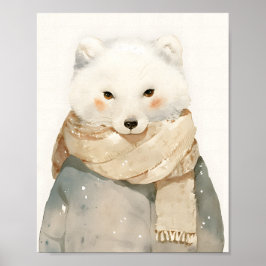 Süße arktische Fuchsnursery-Wandkunst Aquarell Win Poster