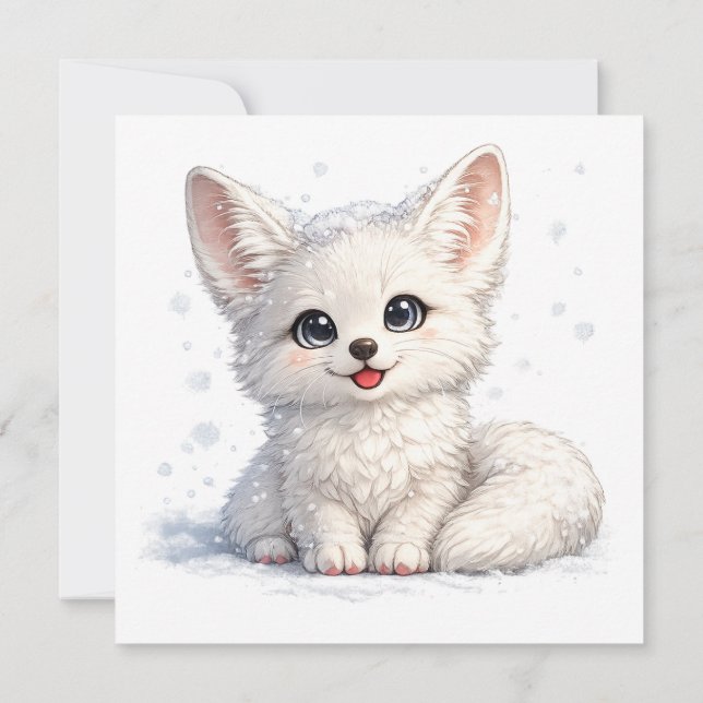 Süße Arktischer Fuchs Kuscheliges Design mit posit Dankeskarte (Rückseite)