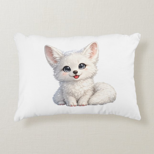 Süße Arktischer Fuchs Kuscheliges Design mit posit Dekokissen (Vorderseite)