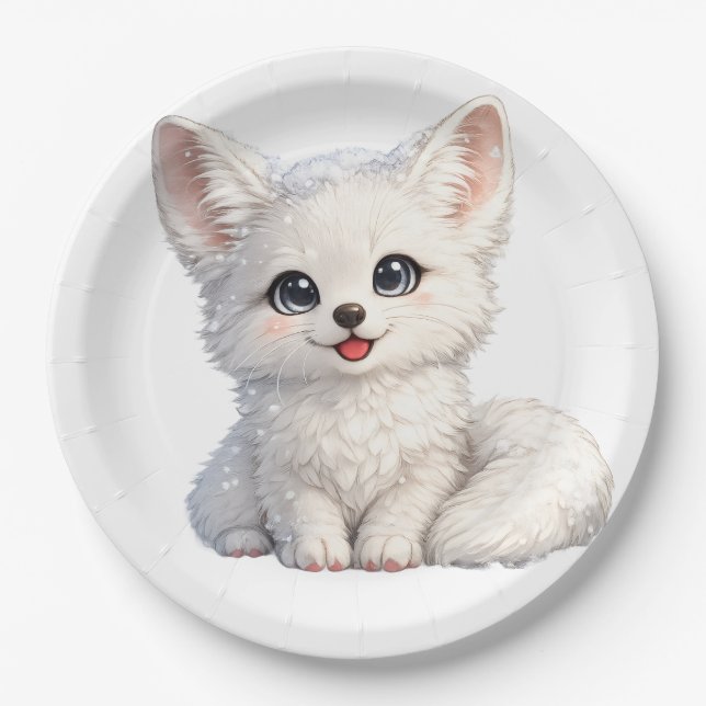 Süße Arktischer Fuchs Kuscheliges Design mit posit Pappteller (Vorderseite)