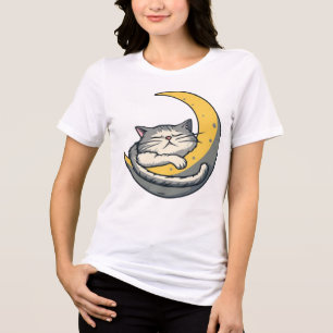 Süße Ästhetik-Katze schlafend auf Mond Grafik T-Sh Tri-Blend Shirt