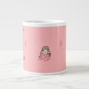 Süße Ästhetik-Mädchen-Illustration Rosa Kaffeetass Jumbo-Tasse