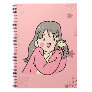 Süße ästhetische Mädchen-Illustration Rosa Spiral- Notizblock